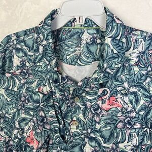 Johnnie O Polo Shirt Mens 2XL Hawaiian Flamengo Green Floral Performance Stretch